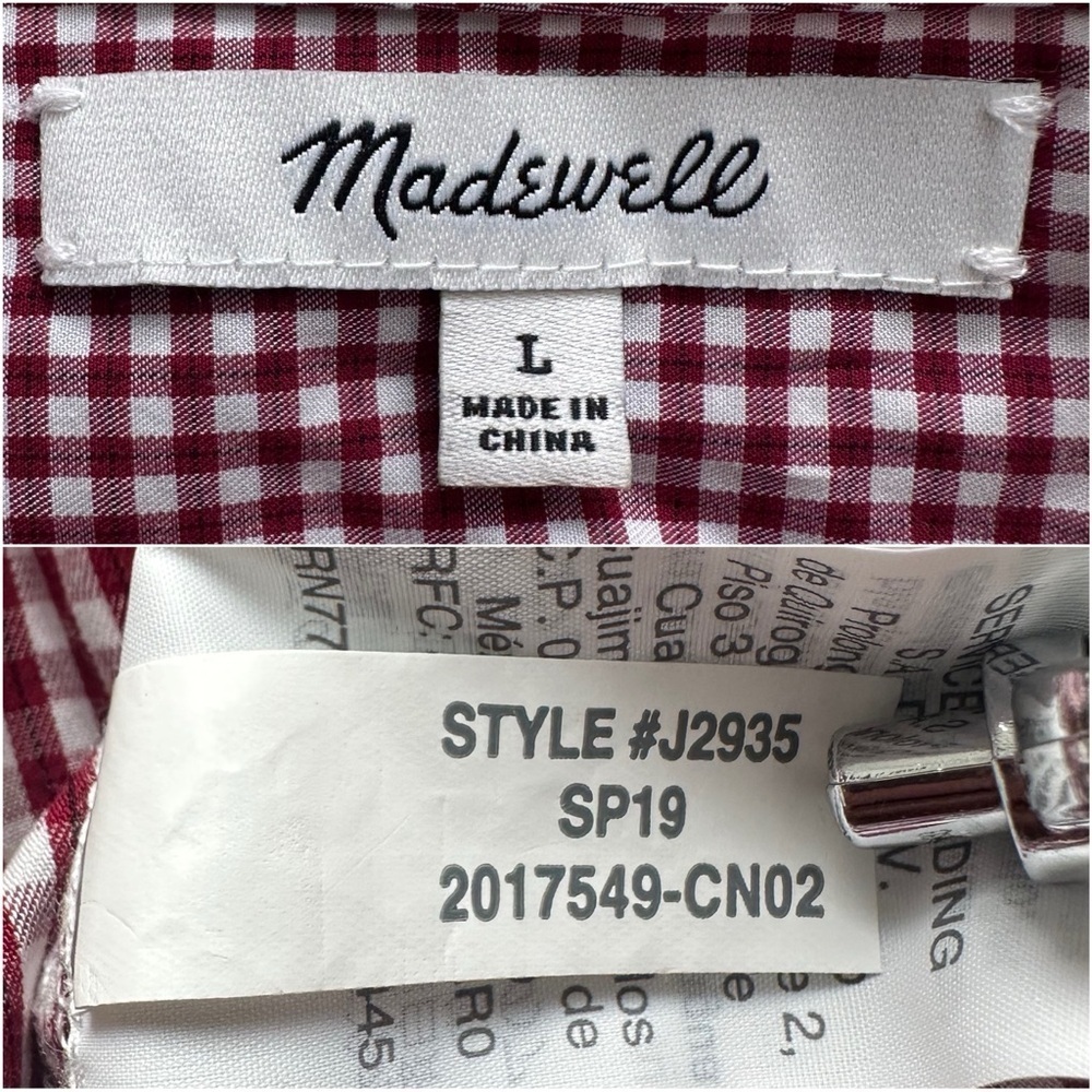 Madewell Blouse Wrap Top in Gingham Check Cropped Gingham Rusty Burgundy L - Picture 10 of 14